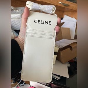 White Leather Celine Crossbody Phone Pouch